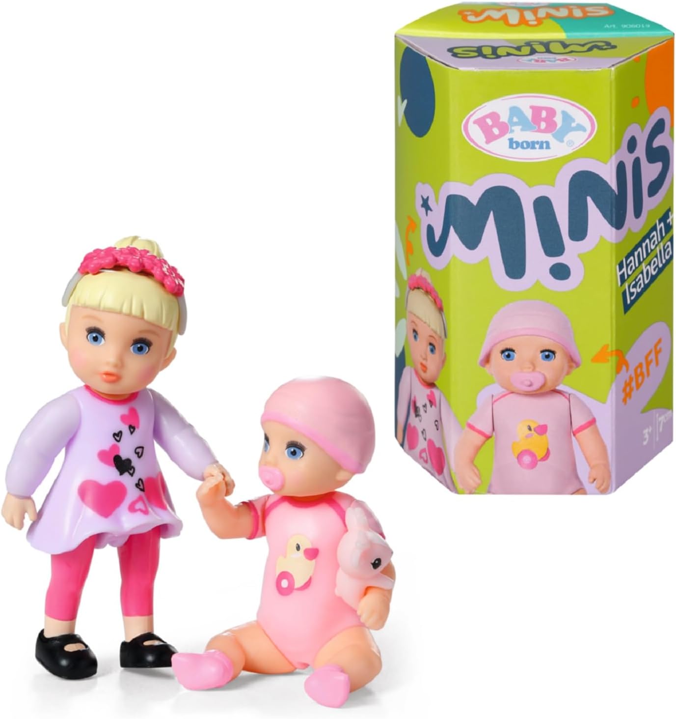 BABY born Minis Online Double Pack - Isabella and Hannah 6.5cm & 7cm Dolls with Color-Changing Outfits & Accessories 1