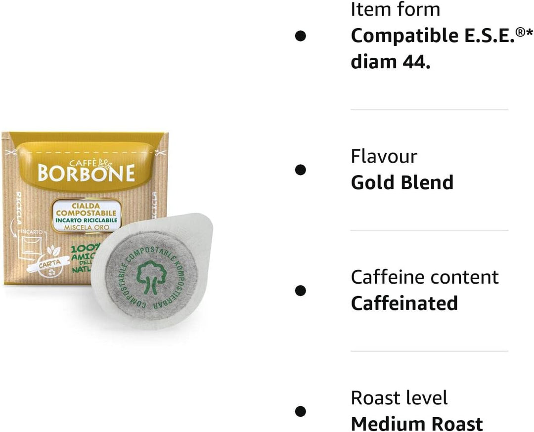 Caffè Borbone Gold Blend Compostable Coffee Pods - 100 Pack, ESE 44mm
