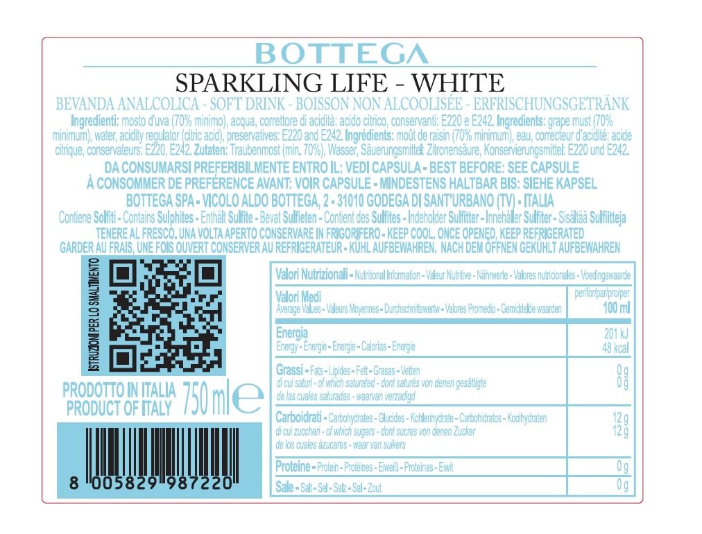 Bottega Sparkling Life 0 White Non-Alcoholic Sparkling Wine - 750 ml 5
