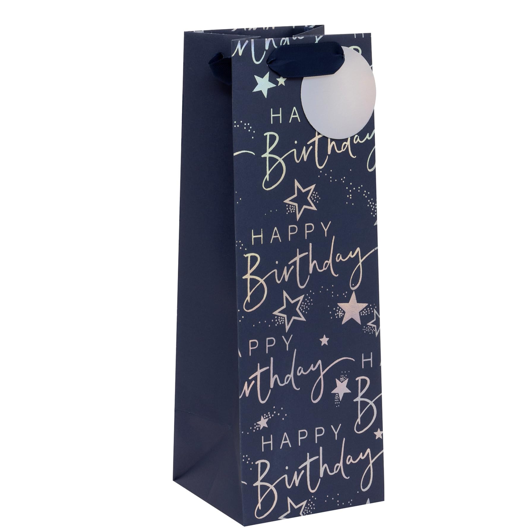 Glick Large Bottle Gift Bag - Happy Birthday Script | 125 x 360 x 120 mm | Blue