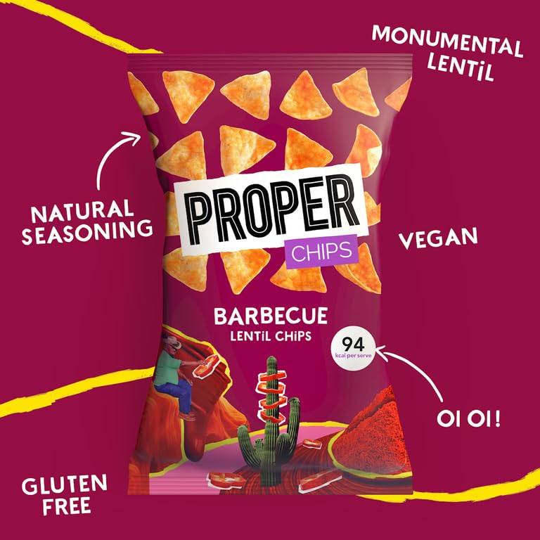 PROPERCHIPS - Barbecue Lentil Chips, Vegan & Gluten-Free Snacks, 24 x 20g 2