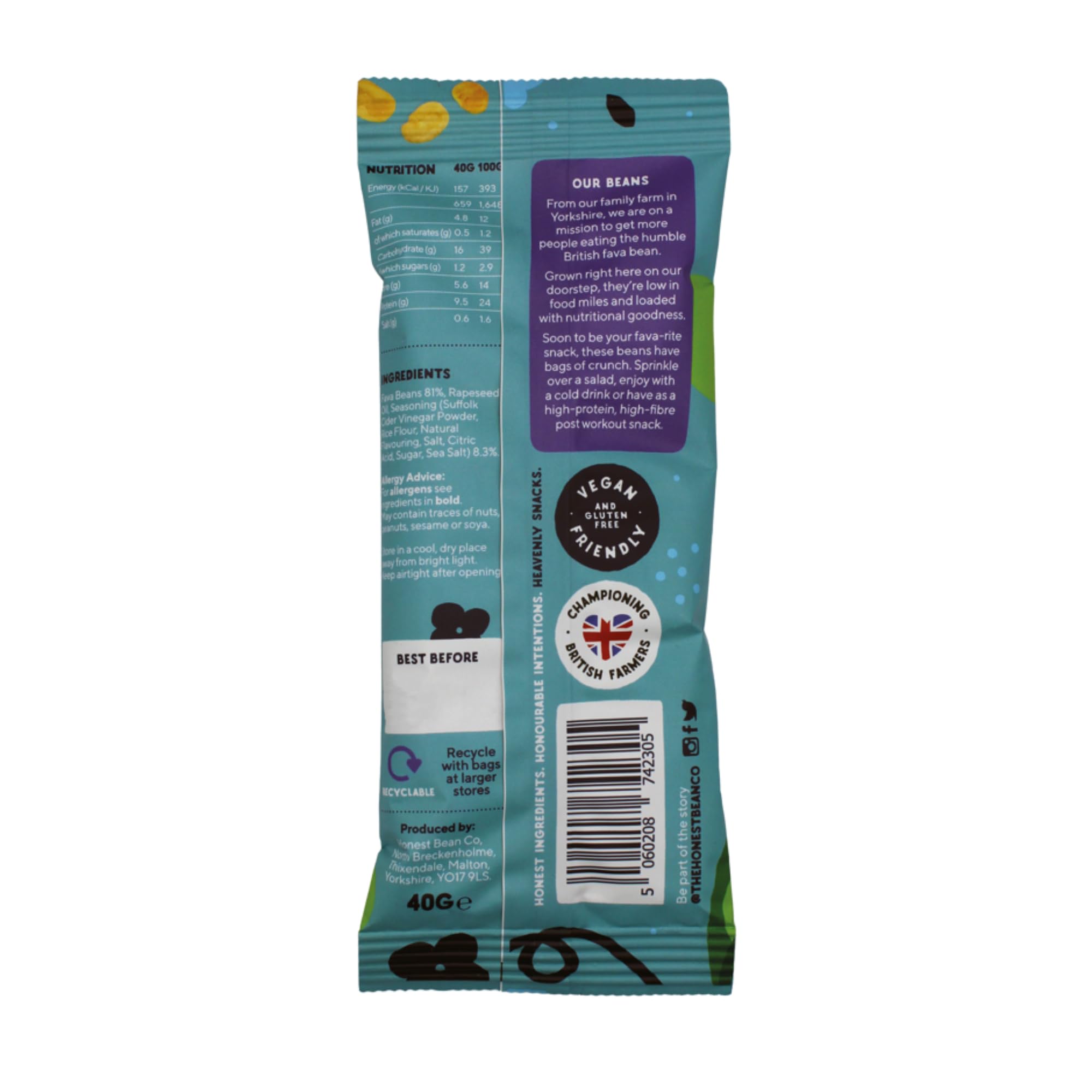 The Honest Bean Co Roasted Fava Beans, Salt & Vinegar - 40g (Pack of 12) 8