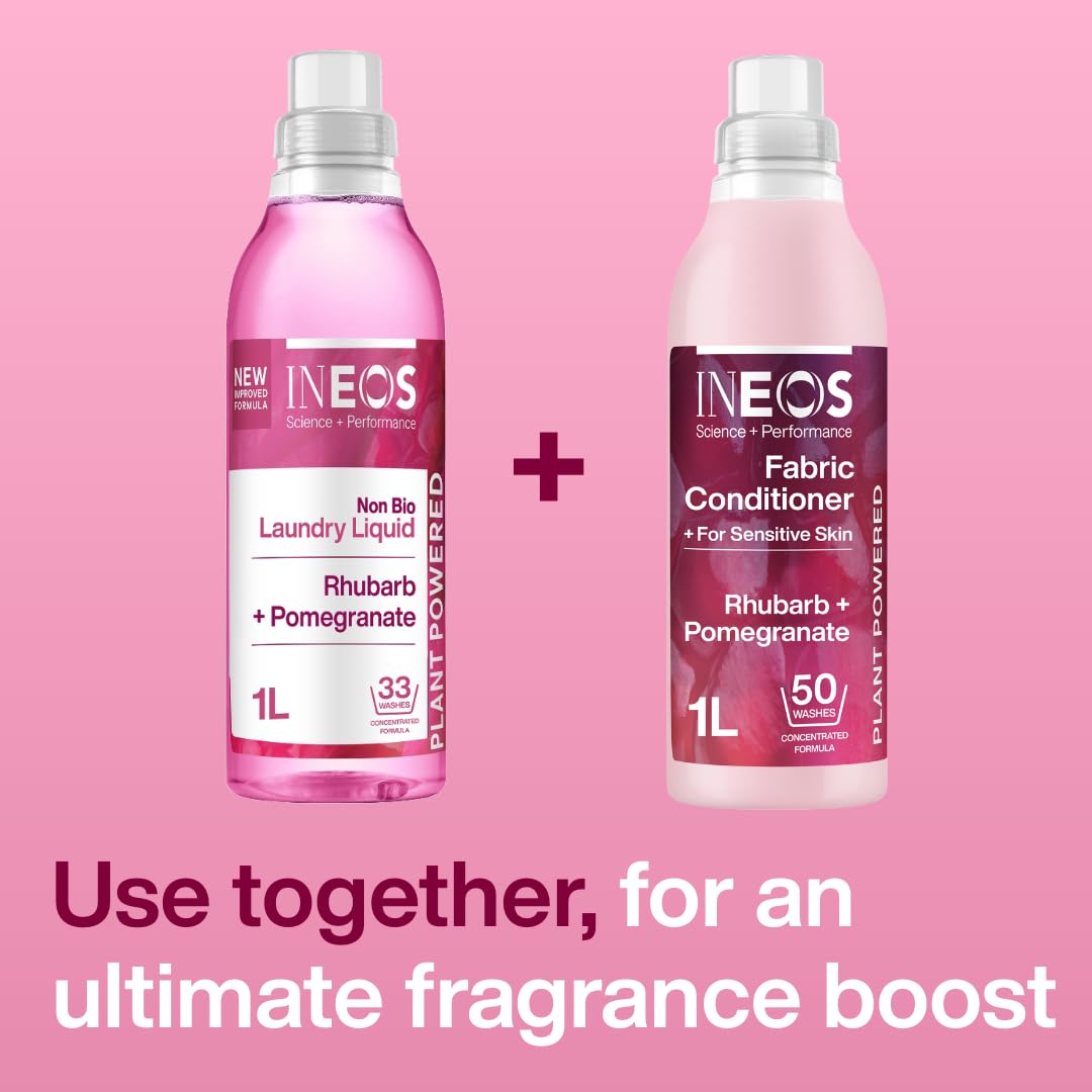 Ineos Next-Gen Long Lasting Fabric Conditioner Rhubarb + Pomegranate | 1 Litre | 100 Washes 2