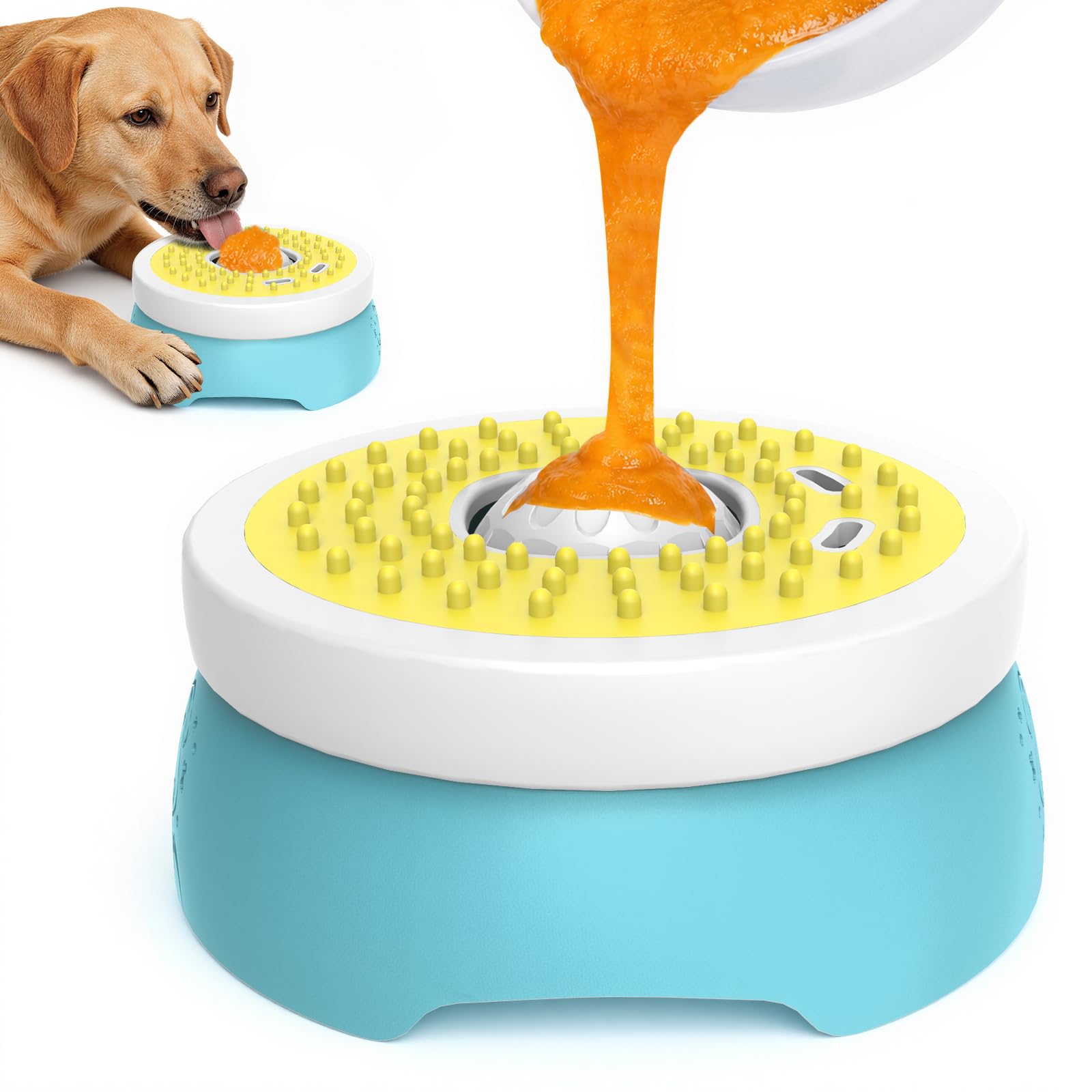 Euqvunn Slow Feeder Dog Bowl with Screw Lid | 260ml Capacity | Blue & Yellow