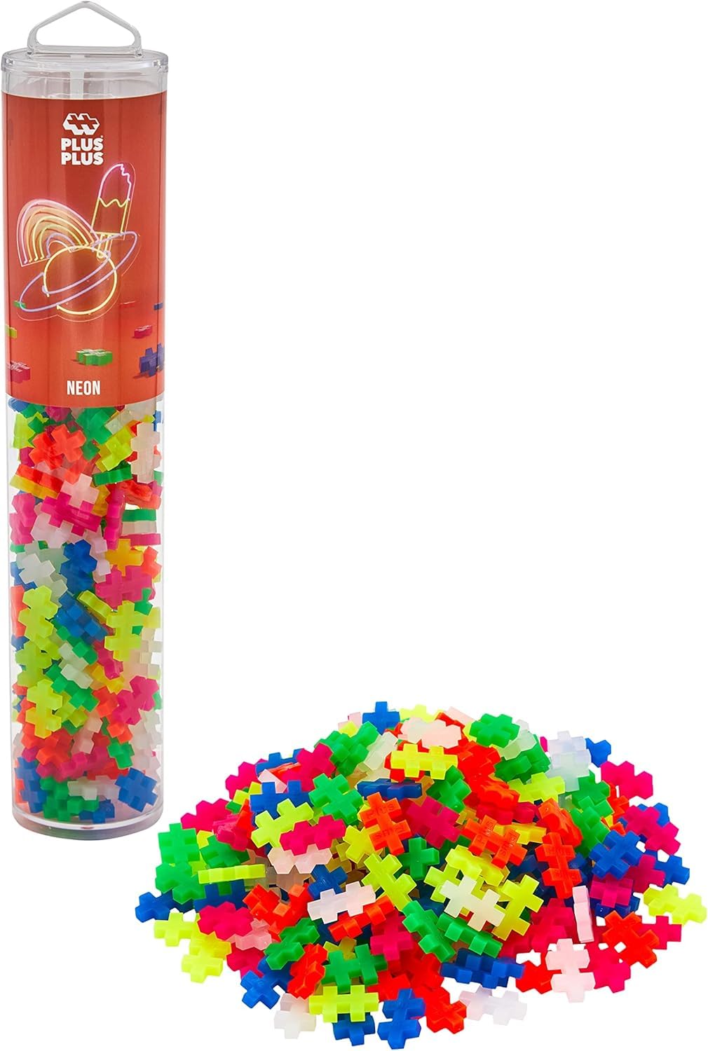 PLUS PLUS Building Blocks Toy - 240 Pieces, Neon Color, Ages 5+