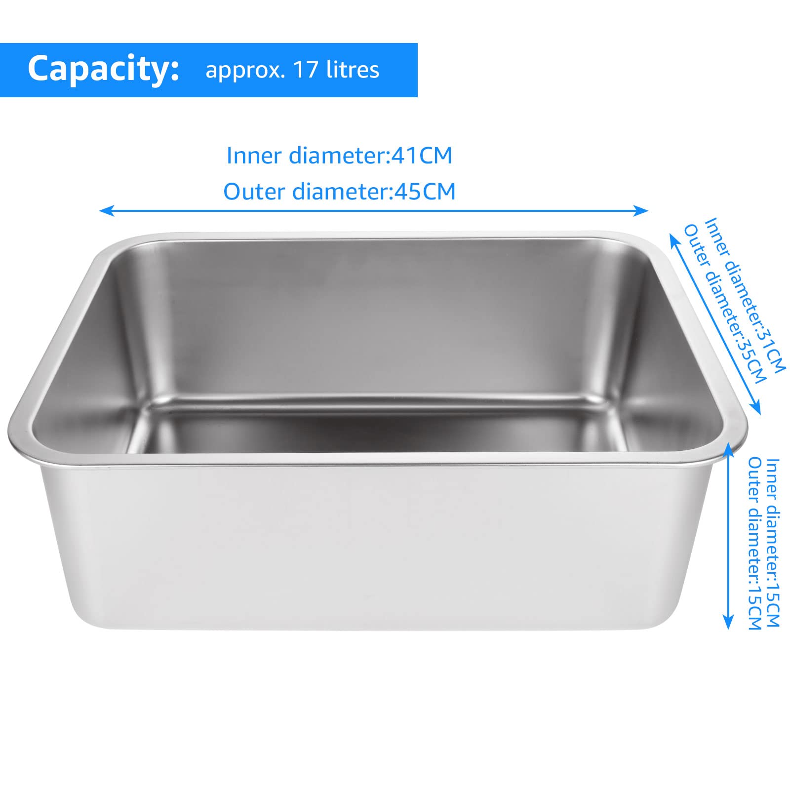 ASelected - Stainless Steel Large Rectangular Washing Up Bowl 17L 3