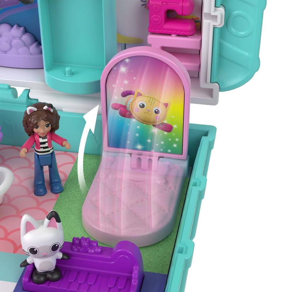 Polly Pocket x Gabbys Puppenhaus-Spielset – 15-teiliges interaktives Kompaktset mit Puppen- und Kätzchenfreunden 8