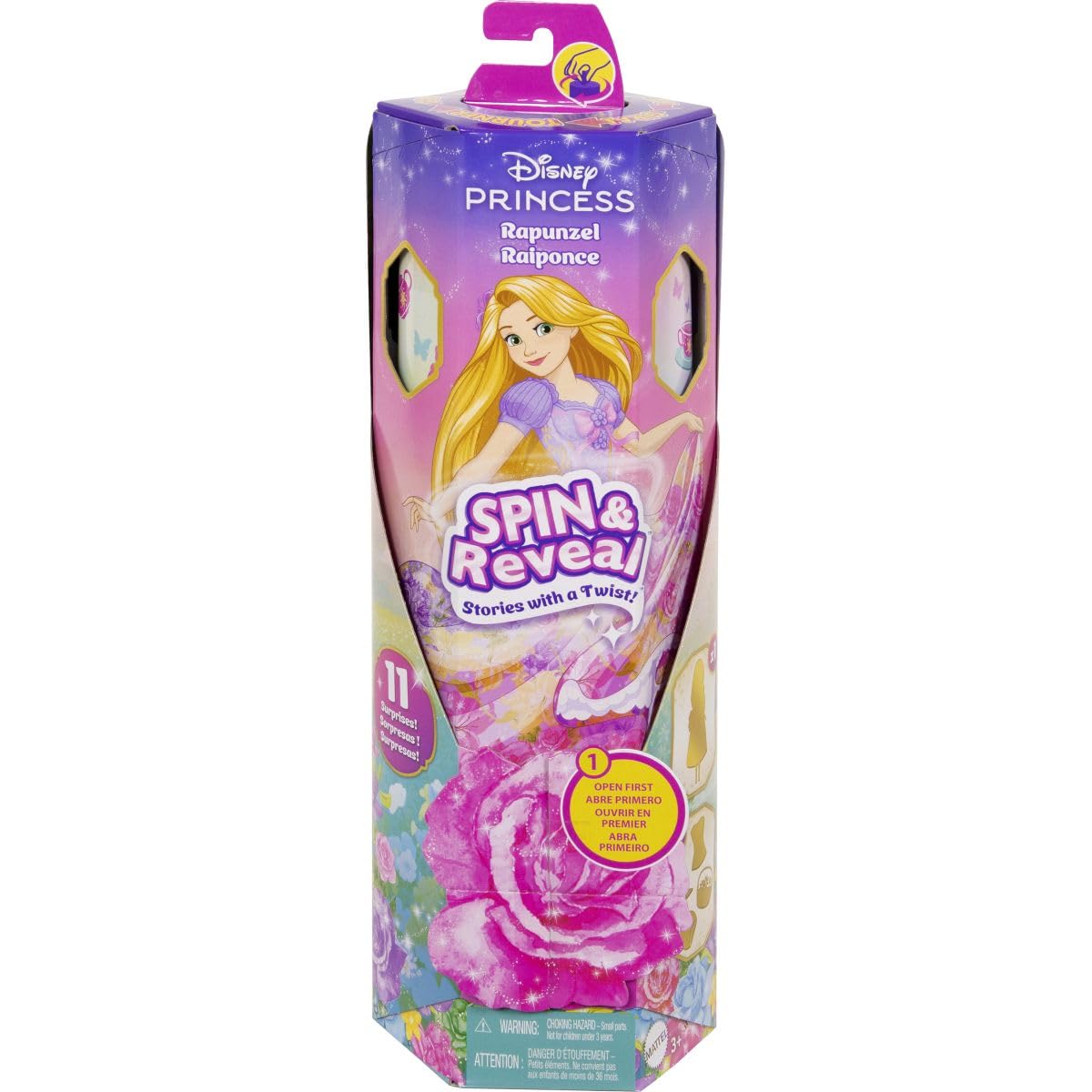 Mattel Disney Princess Rapunzel Fashion Doll Set - Spin & Reveal Playset for Kids 7