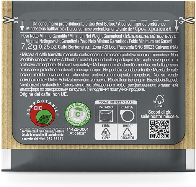 Caffè Borbone Black Coffee Blend - 50 Compostable ESE Pods (dm 44)