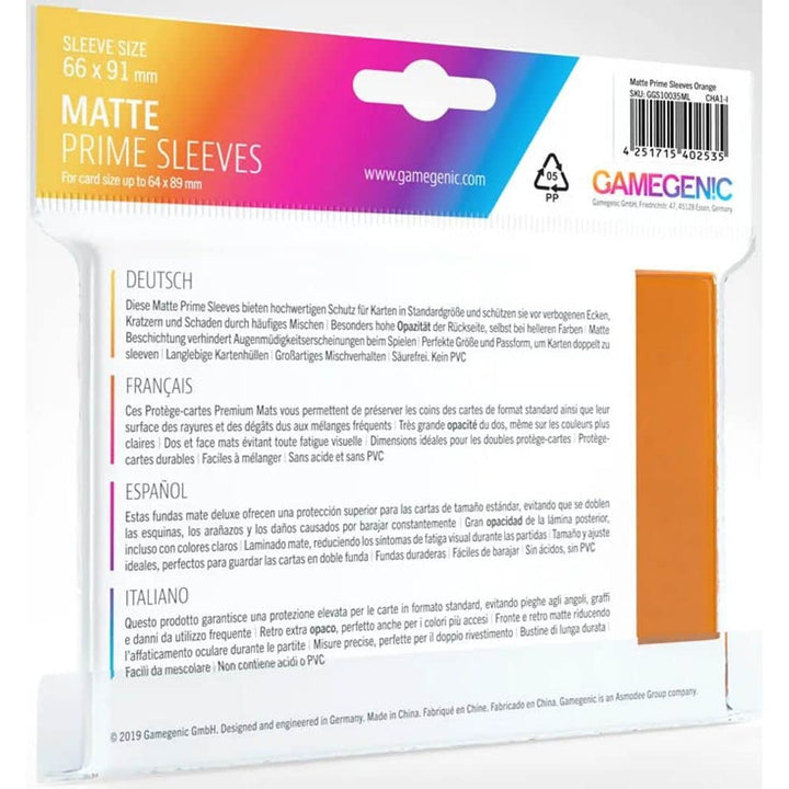 Gamegenic Matte Prime Sleeves - Orange 100-Pack for Trading Card Games