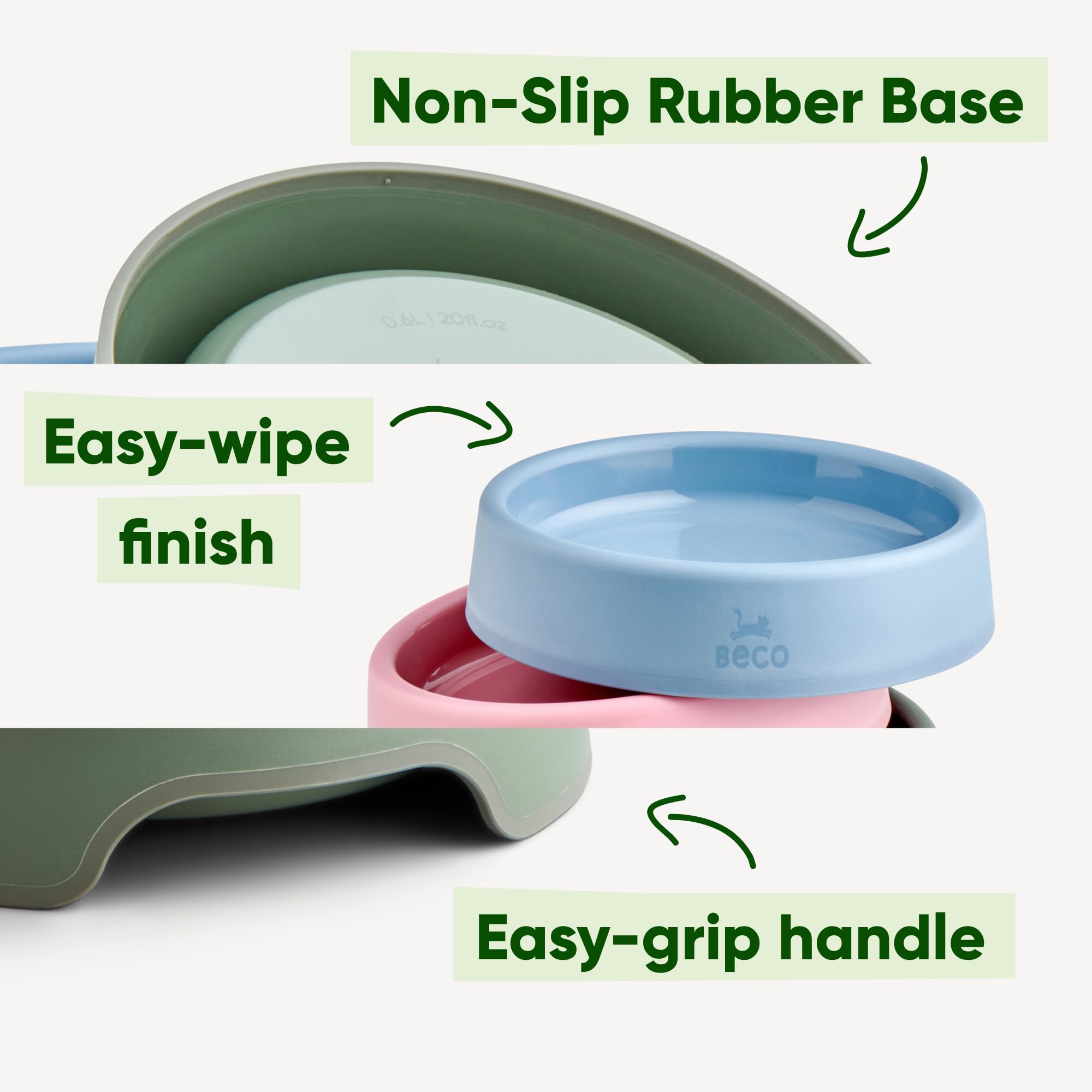 Beco Cat Bowl - Whisker-Friendly Steady Design | 94% Recycled Plastic | Pink 3
