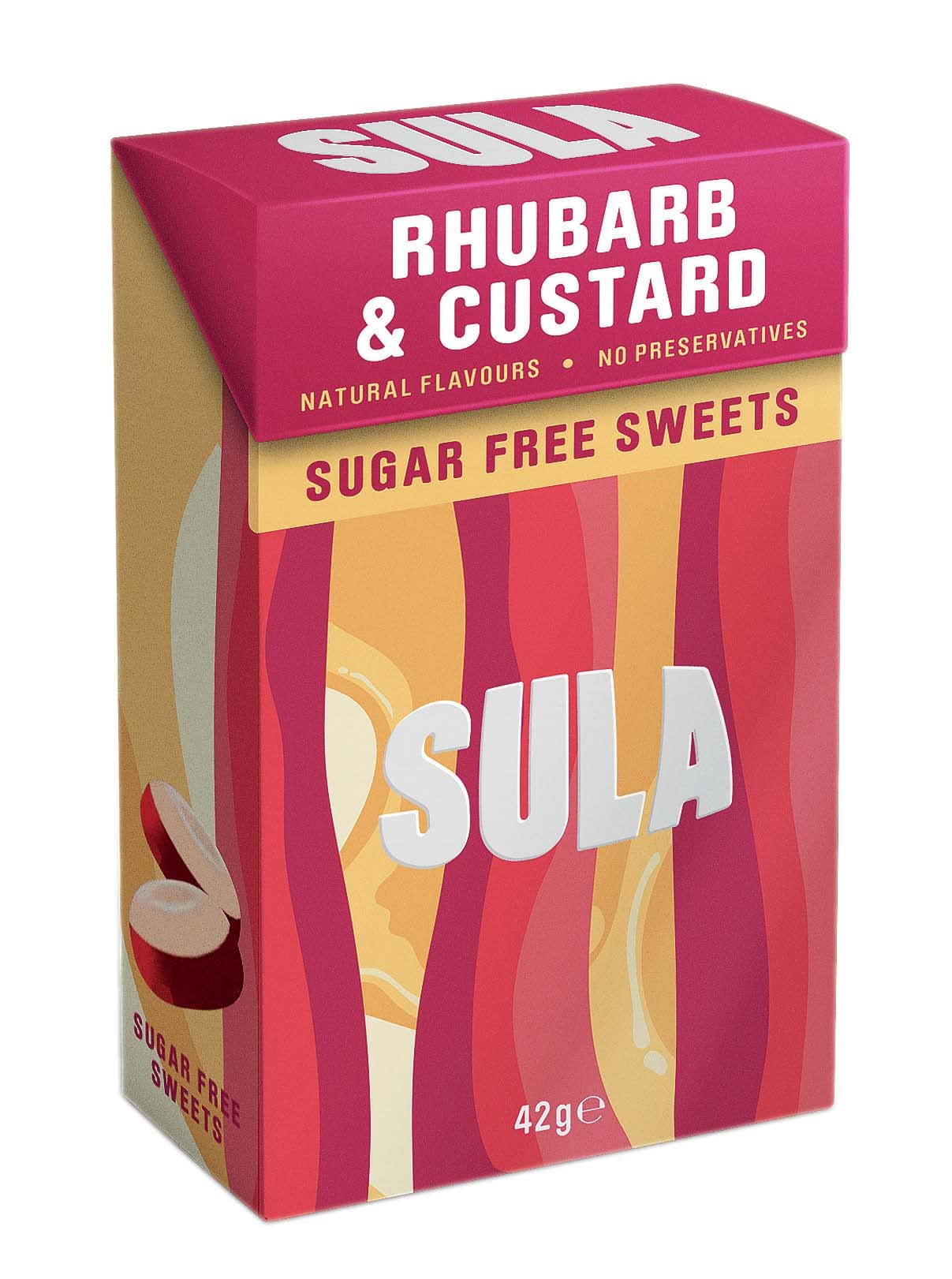 Sula Rhubarb and Custard Sugar Free Boiled Sweets - Pack of 14 | 42g Boxes 1