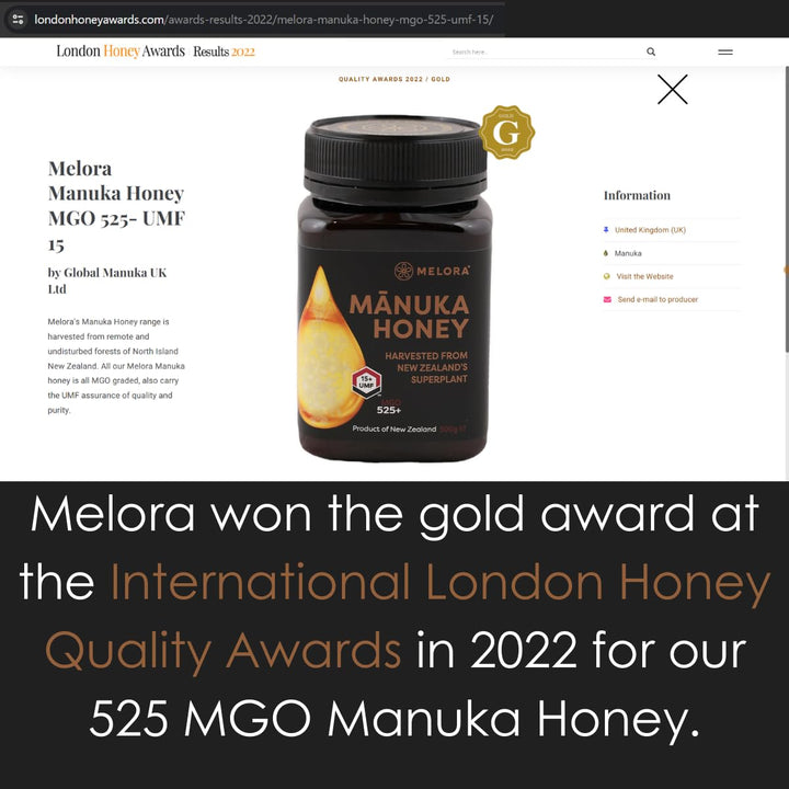 Melora 525 MGO Manuka Honey - 250g - 15+ UMF - 100% Pure & Traceable