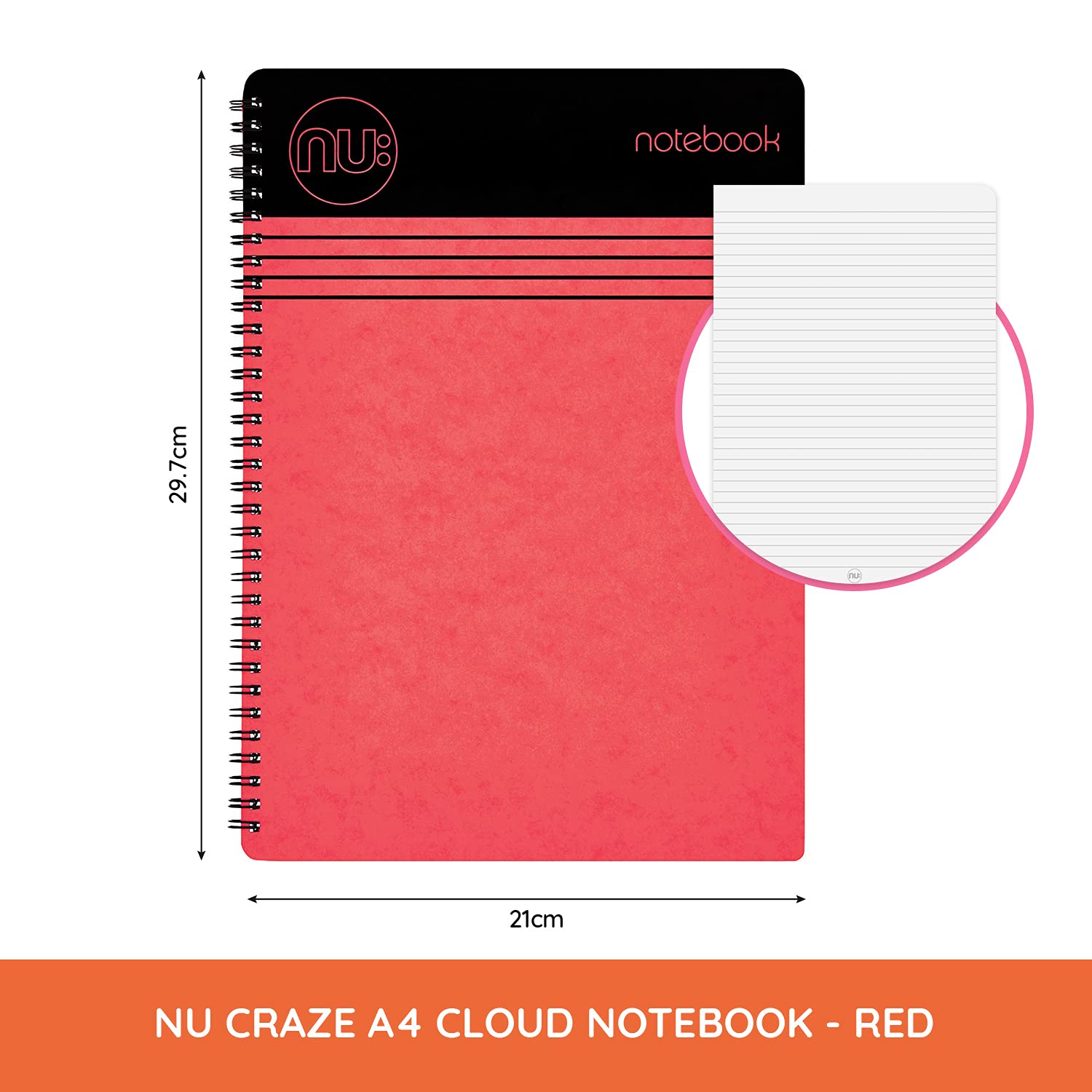 nu: Craze Cloud Range A4 Wirebound Notebook - Red Cover | 110 Pages | 80gsm FSC Paper 2