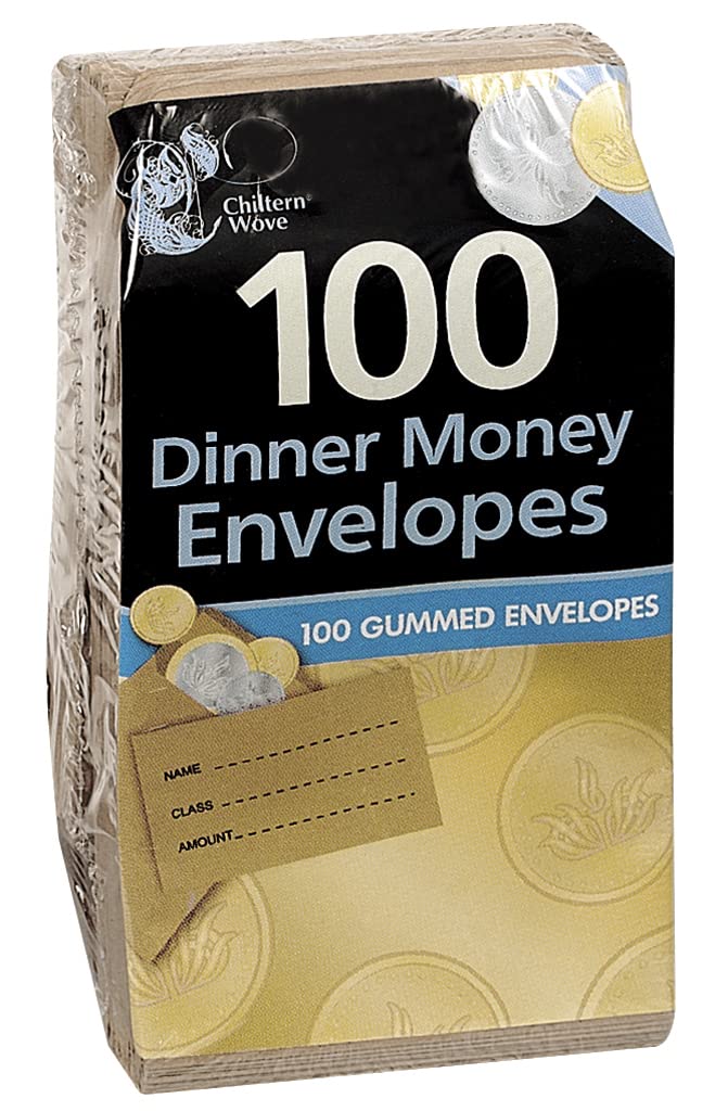 Chiltern Wove Dinner Money Envelopes (ss612) - 100 Pack Secure Brown Pre-Printed Cash Envelopes