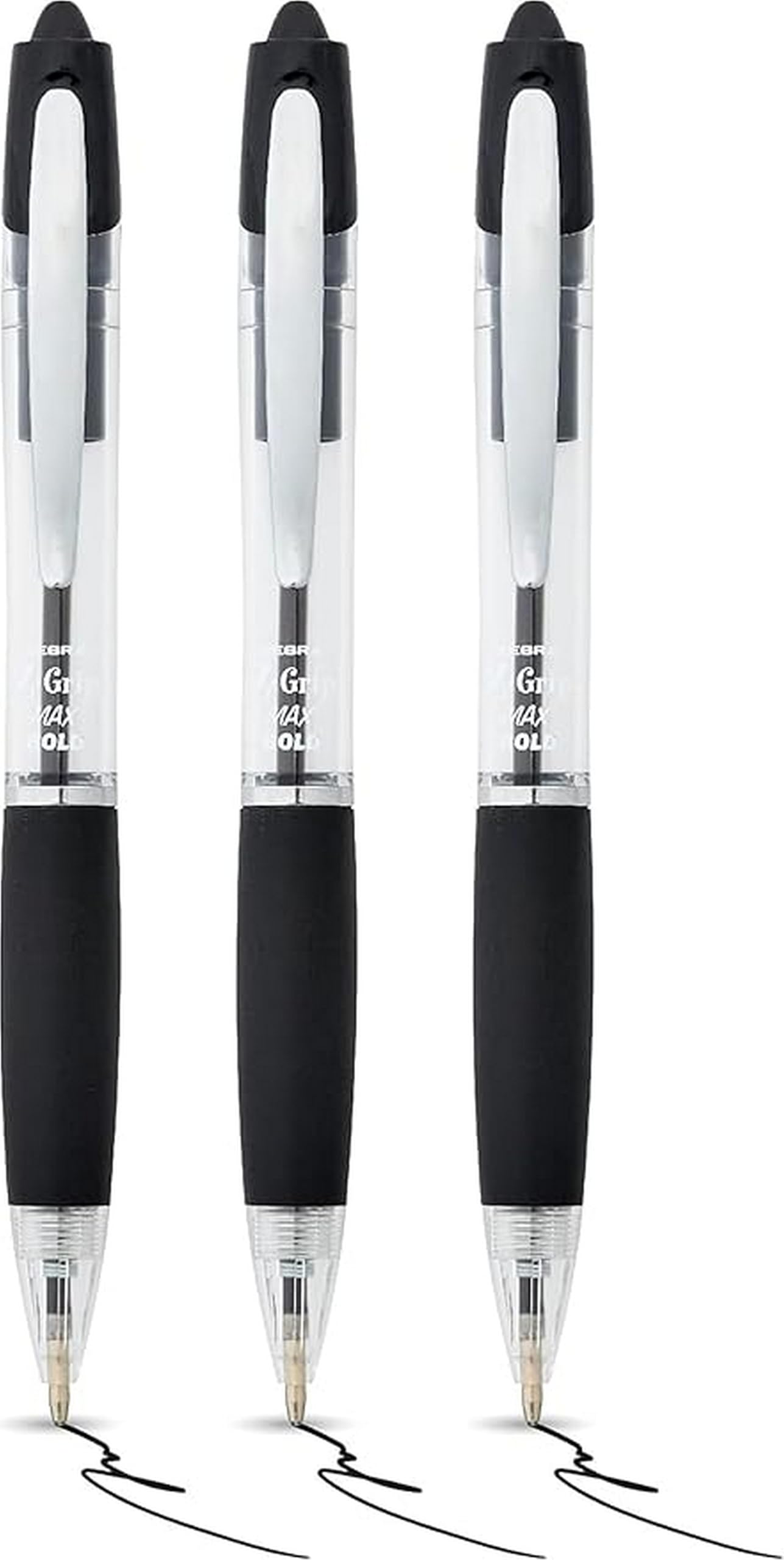 Zebra Pen Z-Grip MAX Black Ballpoint Pens - 1.2mm Medium Point, Retractable, 3 Pack