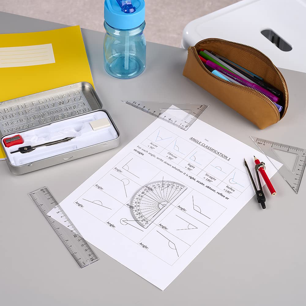 Linex Geometry Set for Students - 10 Pieces in Metal Tin | Compass, Protractor, Ruler 5