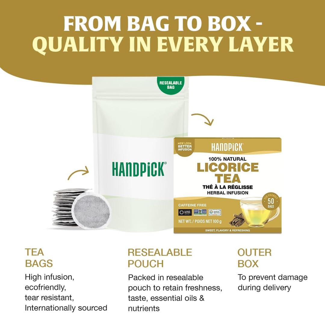 HANDPICK Licorice Root Herbal Tea Bags - 50 Count, 2g Each | Caffeine-Free, Non-GMO 6