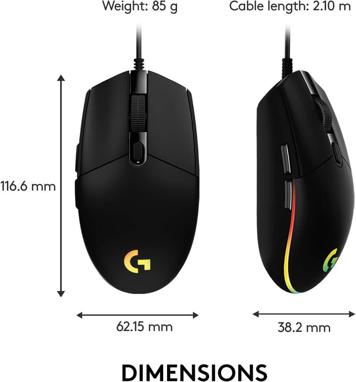 Logitech G203 LIGHTSYNC Gaming Mouse - 8K DPI, 6 Programmable Buttons, RGB Lighting, Lightweight Design - Black