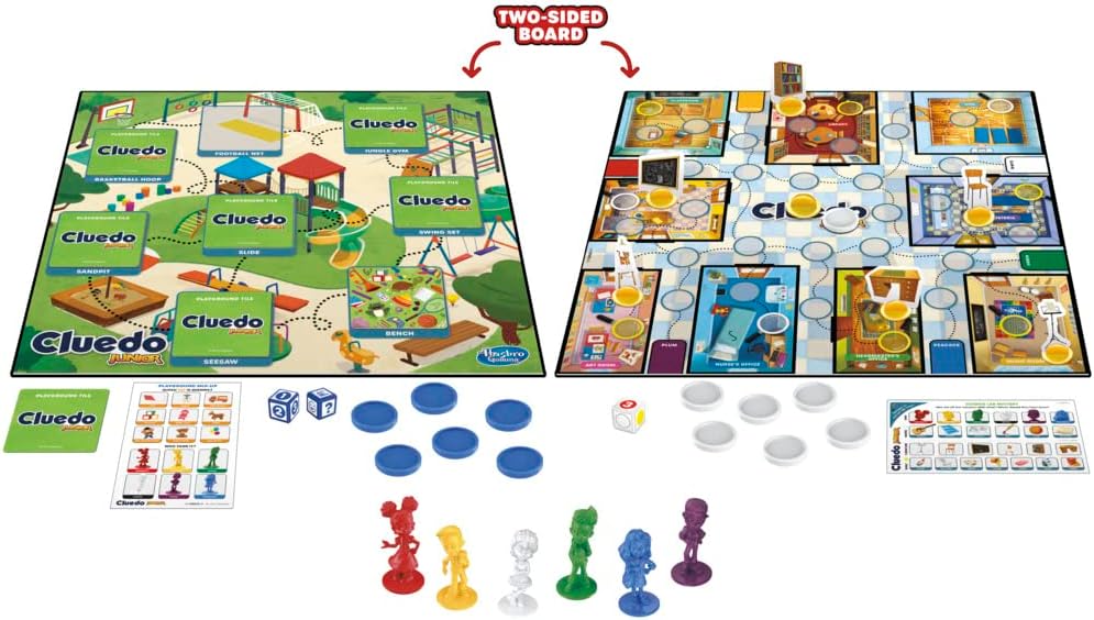 Clue Junior Game, 2-Sided Gameboard, 2 Games in 1, Clue Mystery Game for Younger Kids