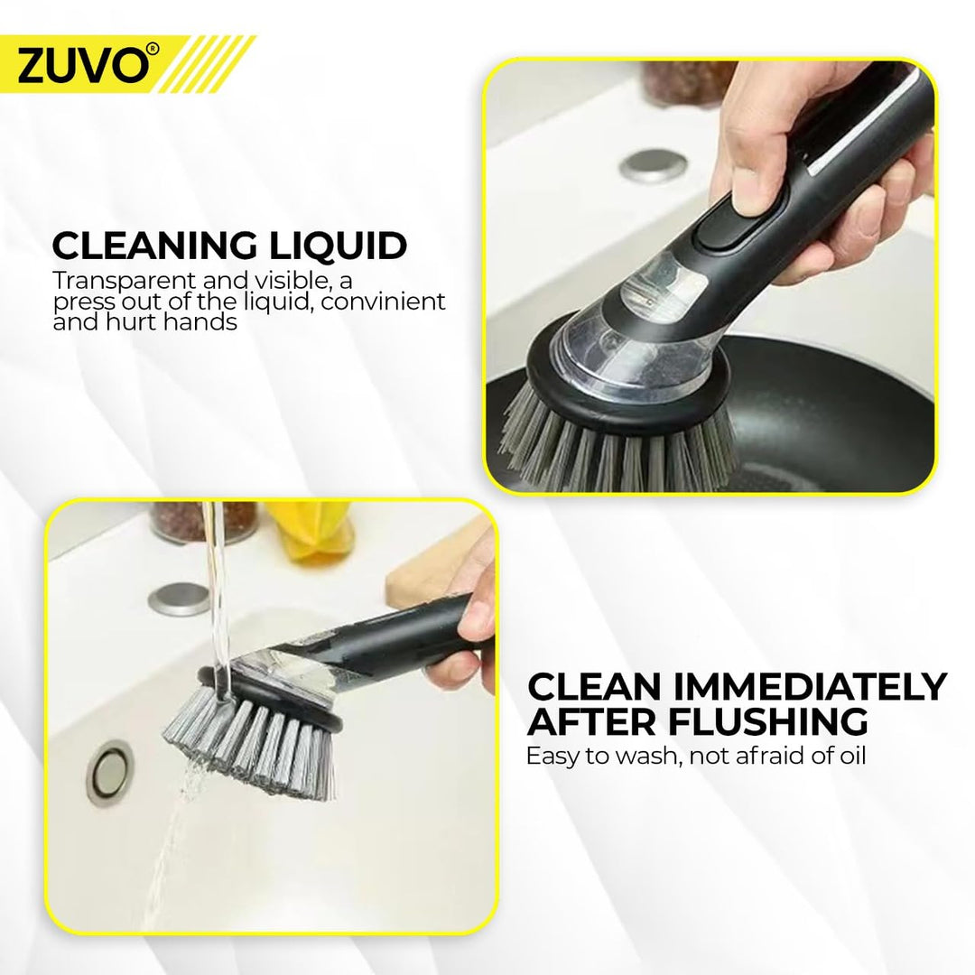 Zuvo - Soap Dispensing Scrubbing Brush with Handle for Kitchen Cleaning