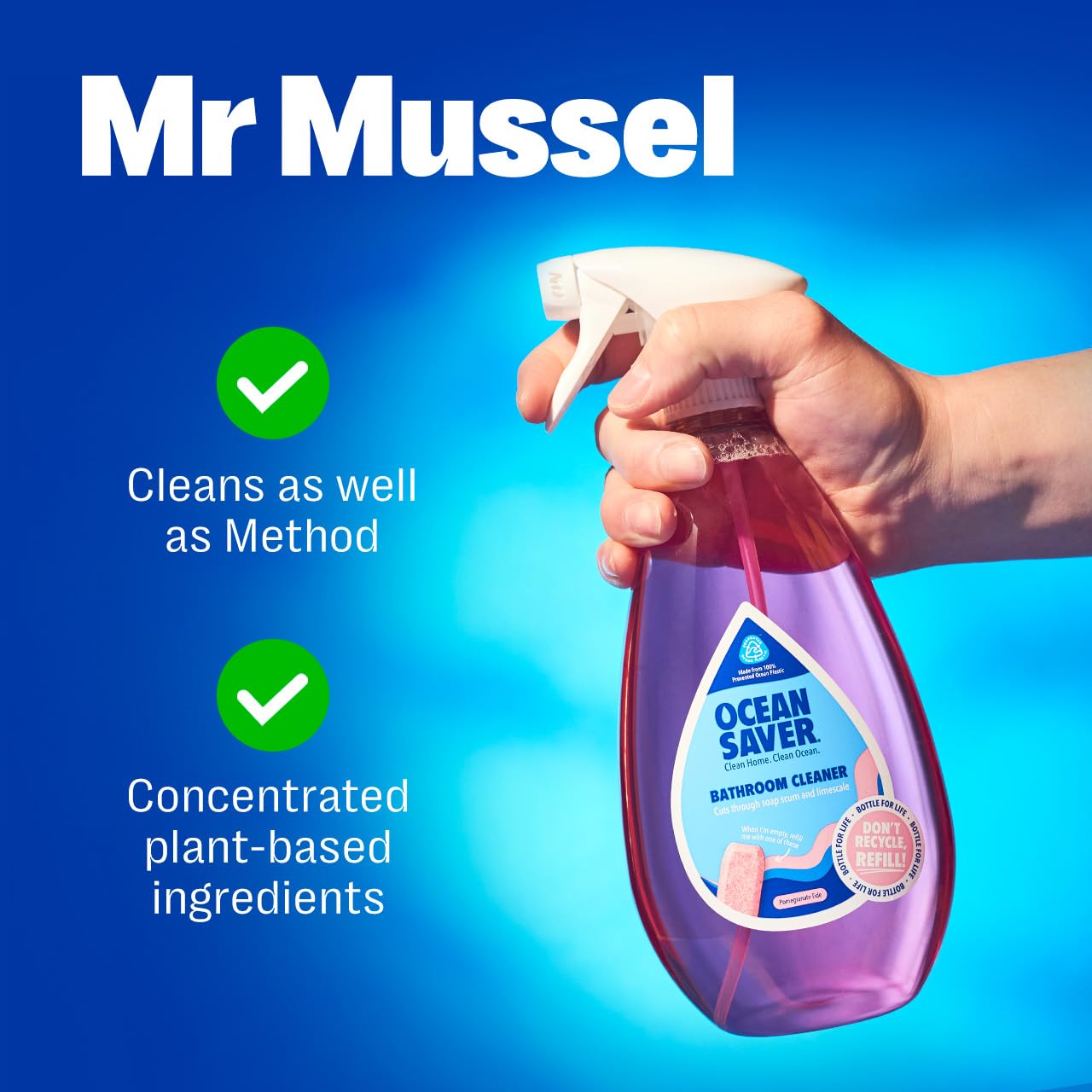 OceanSaver Eco Multi-Surface Bathroom Cleaner Refills - 6x 10ml Tablets | Pomegranate Scent 6