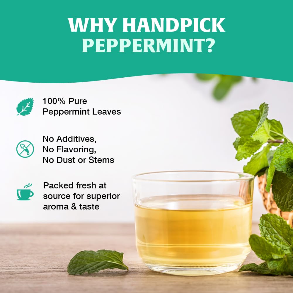 HANDPICK Peppermint Tea Bags (100 Count) Non-GMO, 100% Pure Herbal Tea - Minty & Refreshing 7