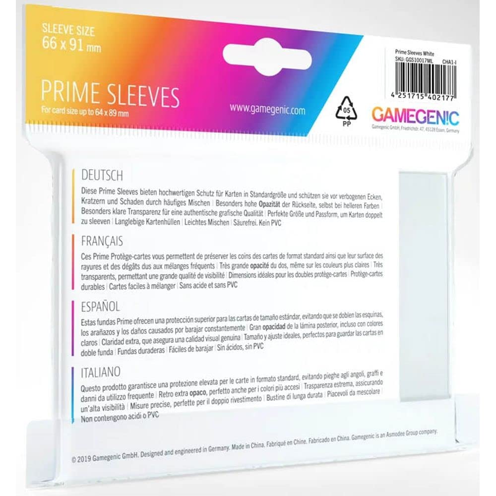 Gamegenic Prime Sleeves (100-Pack) - White Card Protection for TCGs