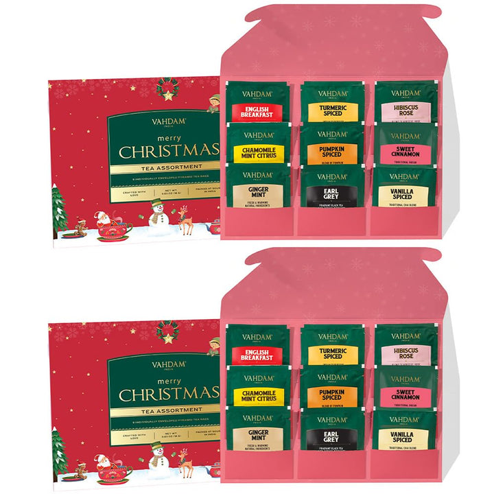 VAHDAM Merry Christmas Tea Gift Set - Limited Edition 9 Assorted Tea Bags