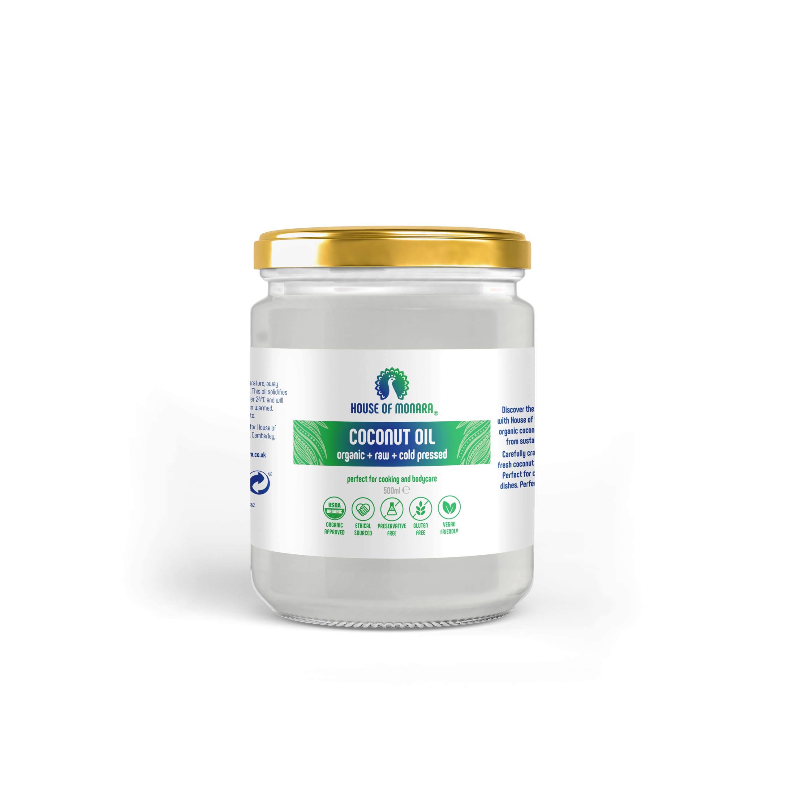 House of Monara Bio-Kokosöl extra vergine – kaltgepresstes rohes Kokosöl (760 g)