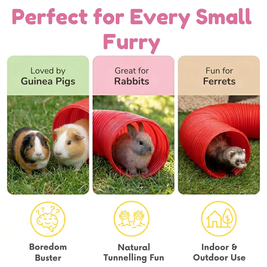 Snugglesafe Fun Tunnel - Flexible, Weatherproof Burrow for Rabbits & Guinea Pigs | Red 8