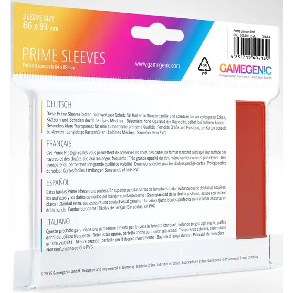 Gamegenic Prime Sleeves - Durable Protection for Trading Cards | 100 Pack | Red
