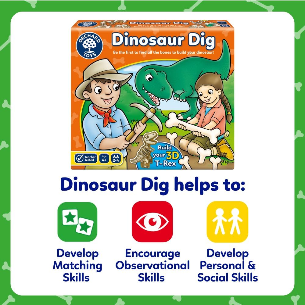 Orchard Toys Dinosaur Dig Game - 3D Memory Board Game for Kids 6