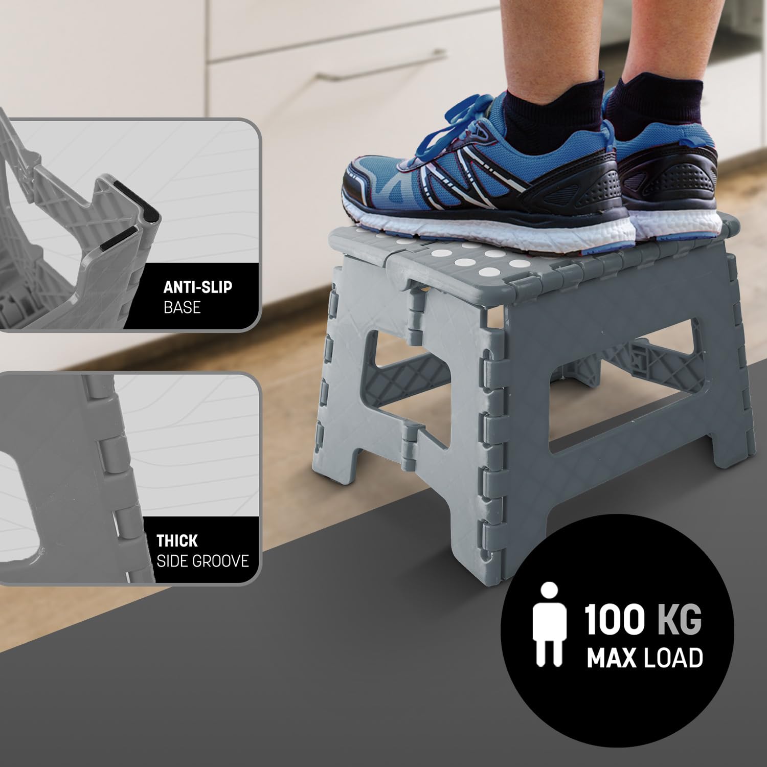KEPLIN 9 Inch Heavy Duty Folding Step Stool | Plastic | Supports up to 150kg | Grey 6