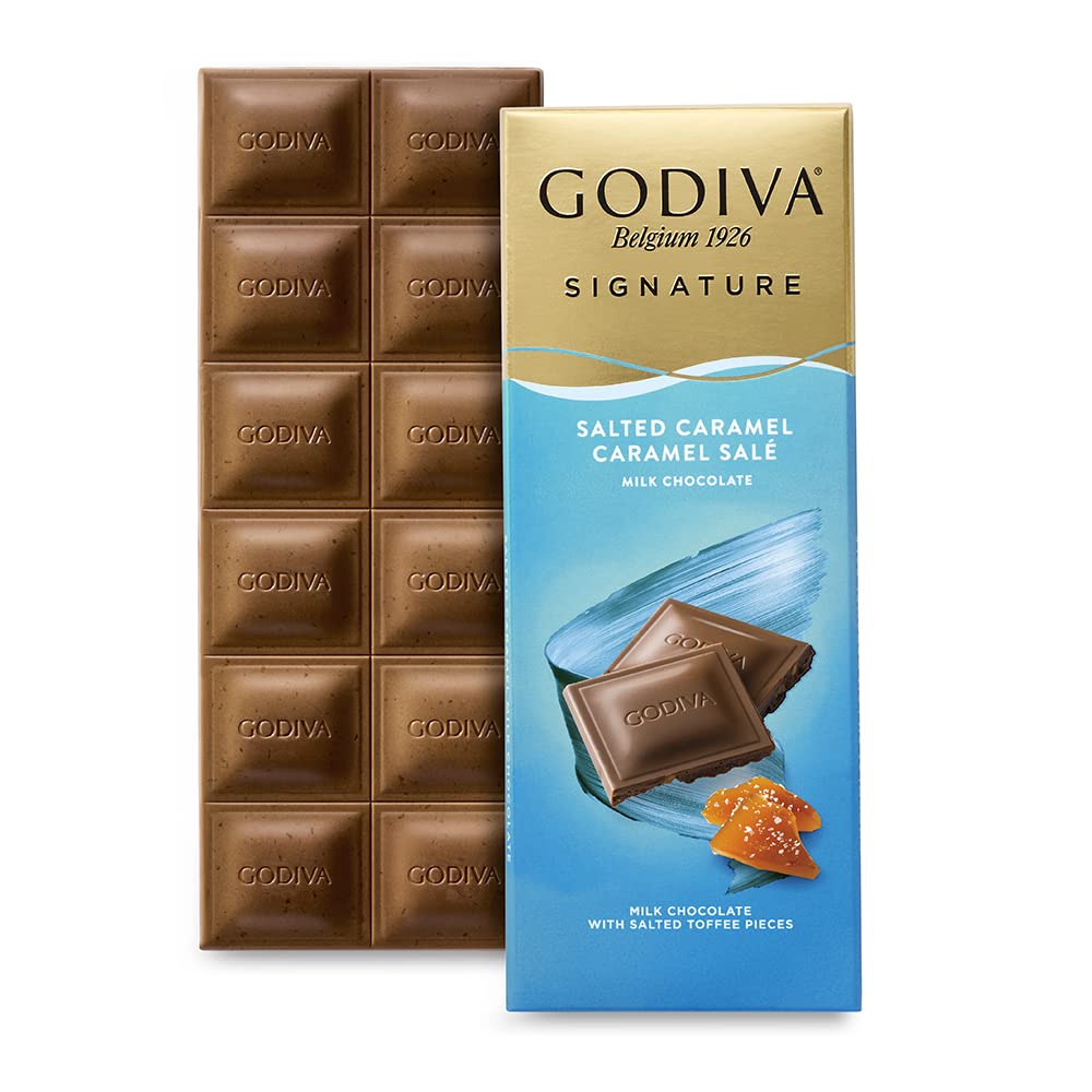 Godiva Chocolatier Signature Milk Chocolate & Salted Caramel Tablet - Creamy Milk Chocolate with Salted Toffee Pieces, 90g 4