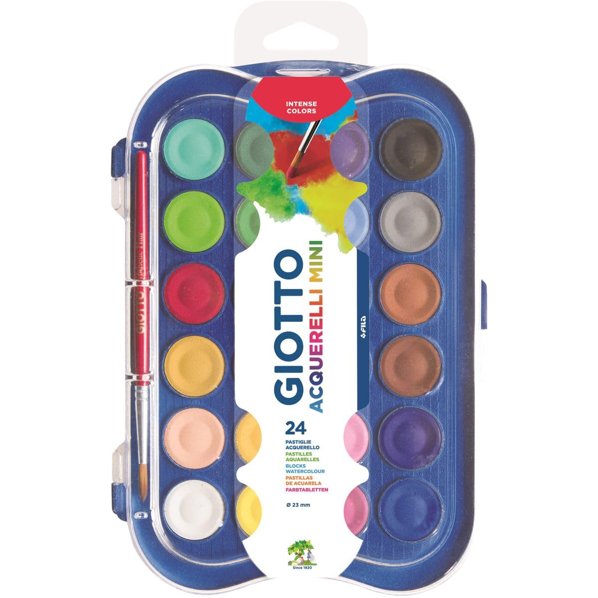 GIOTTO Watercolour Paint Set - 24 Blocks, Assorted Colours, Super Washable for Children