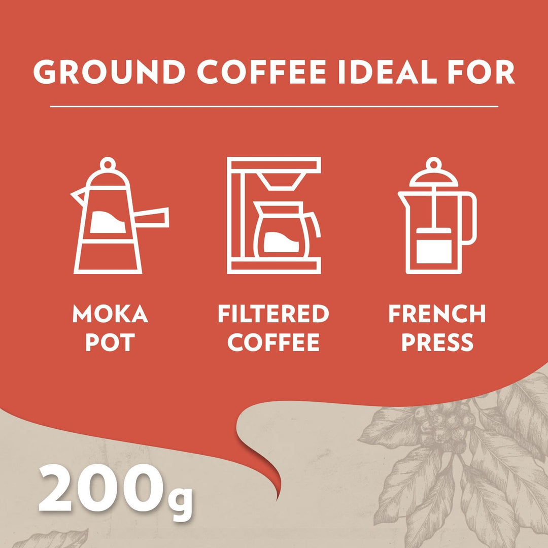 Lavazza Tales of Roma Coffee Ground - Aromatic Notes of Hazelnut and Dark Chocolate, Ideal for Moka Pots, 200 g