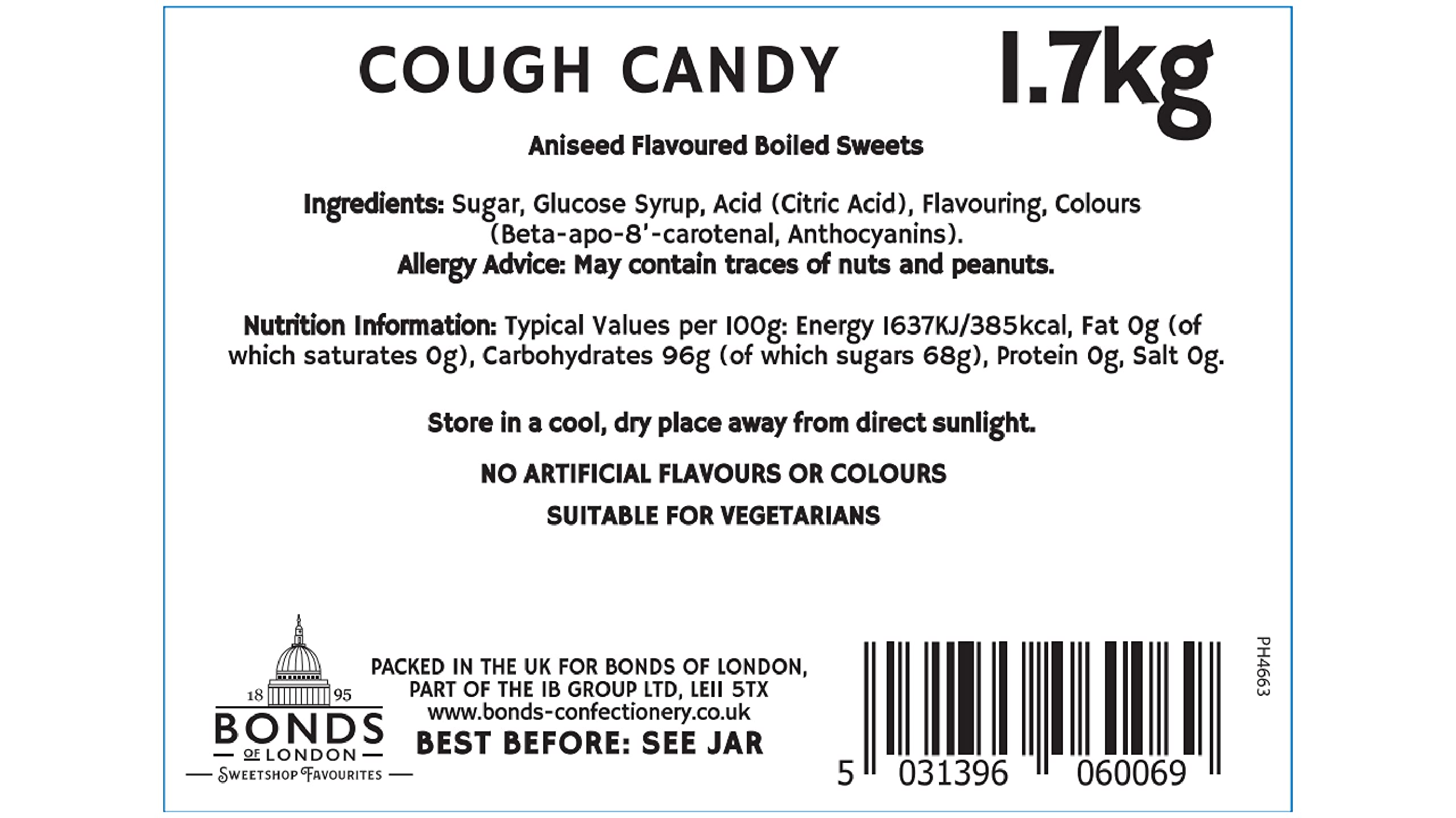 Bonds of London Cough Candy Jar - Vegetarian Retro Hard Sweets, 1.7 kg Glass Jar 5