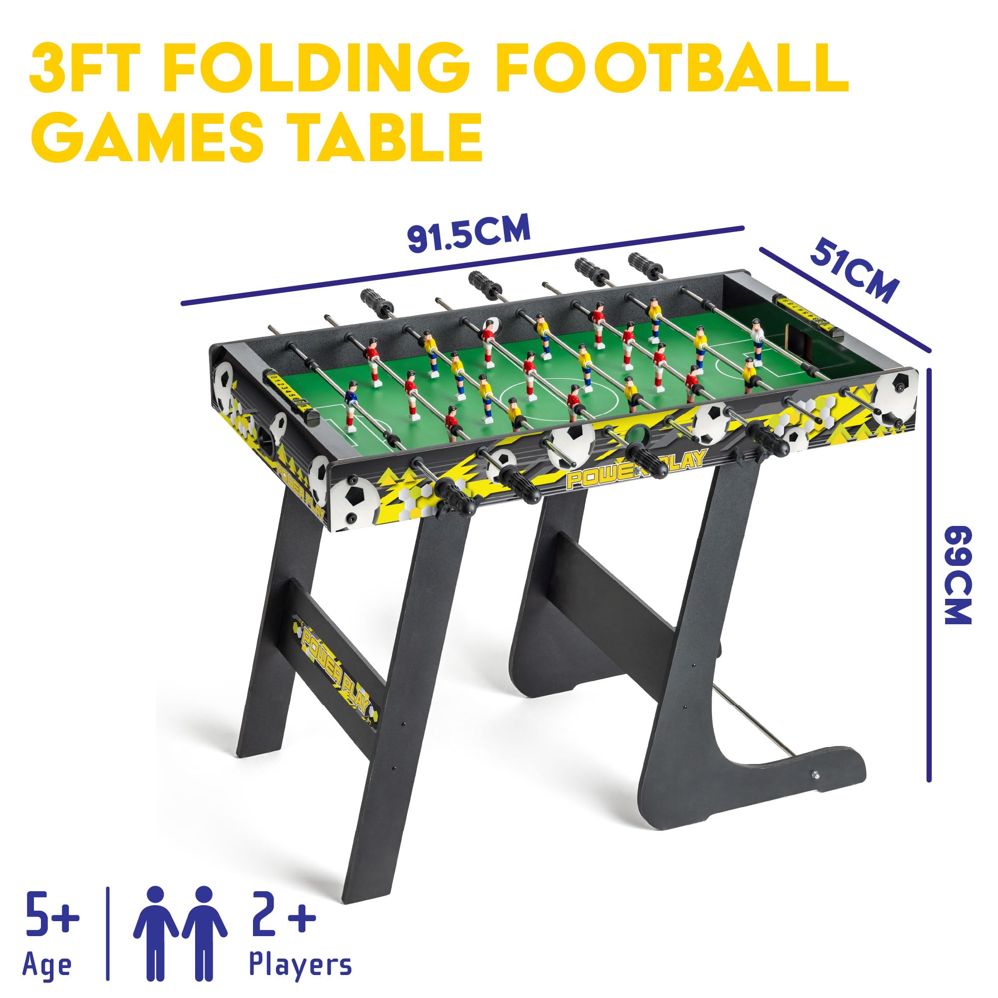 Power Play 3ft Folding Football Table - Wood Construction | Black | 2 Players 7