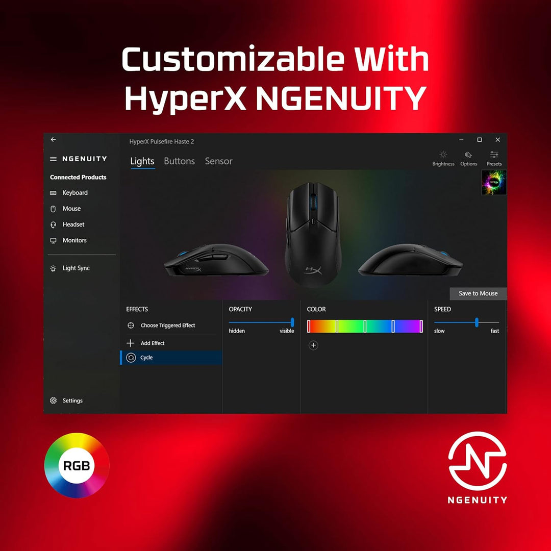 HyperX Pulsefire Haste 2 Gaming Mouse – Ultra-Light 53g with 26K Sensor, 8000Hz Polling, RGB, 6 Programmable Buttons