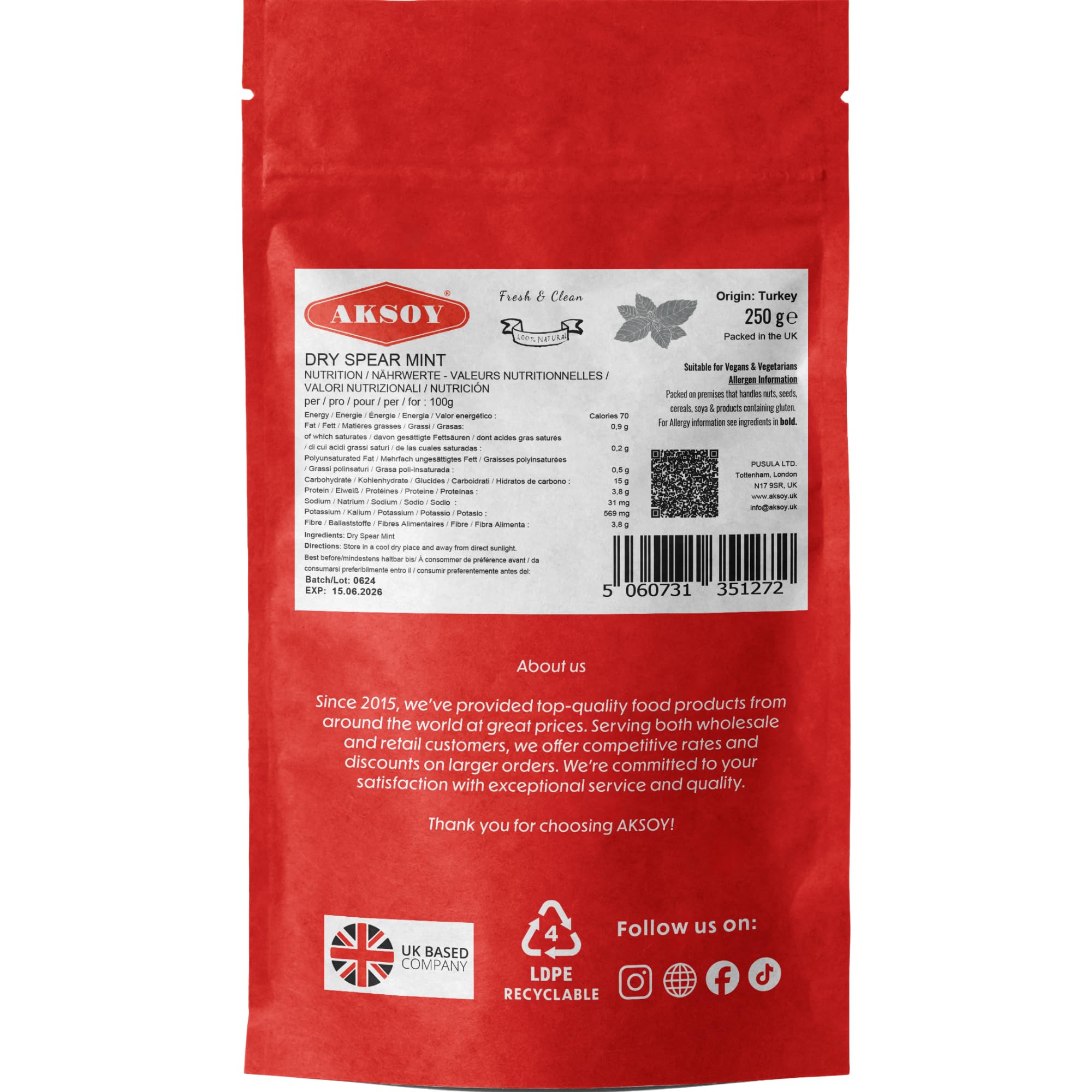 Aksoy Mint Pfefferminzblätter 250 g – Premium getrocknete Minzblätter 6