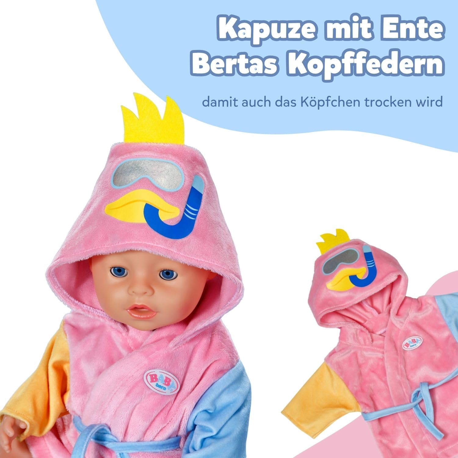 BABY born Bathrobe for 43cm Dolls - Pink Duck Hood | Polyester | Ages 3+ 4