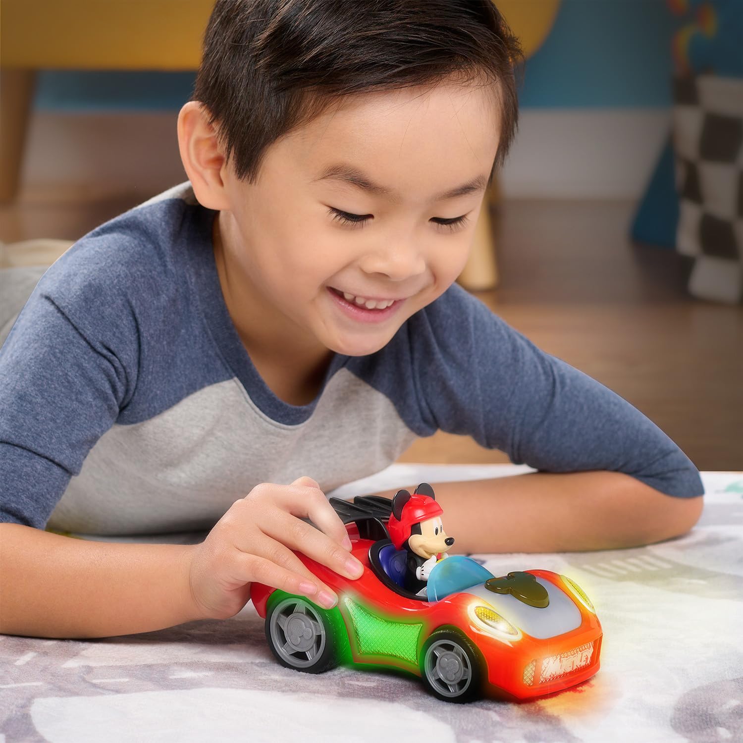 Just Play Mickey Mouse Rev 'n Glow Racer - Lights & Sounds Toy Car | 17 cm Long | Ages 3+ 6