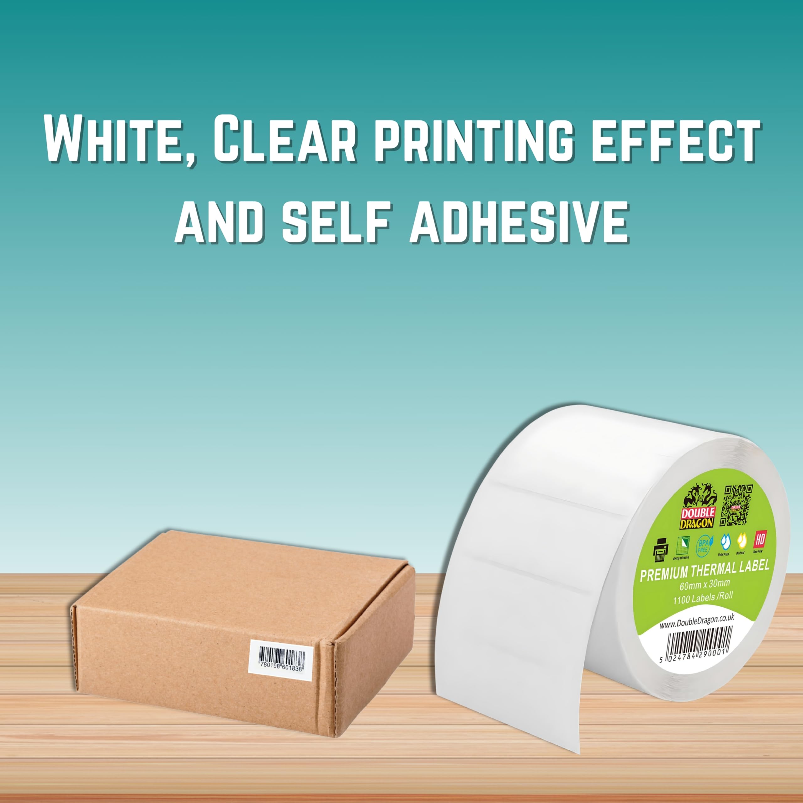 Double Dragon Direct Thermal Printer Labels - 60mm x 30mm, 1,100 Labels per Roll 2