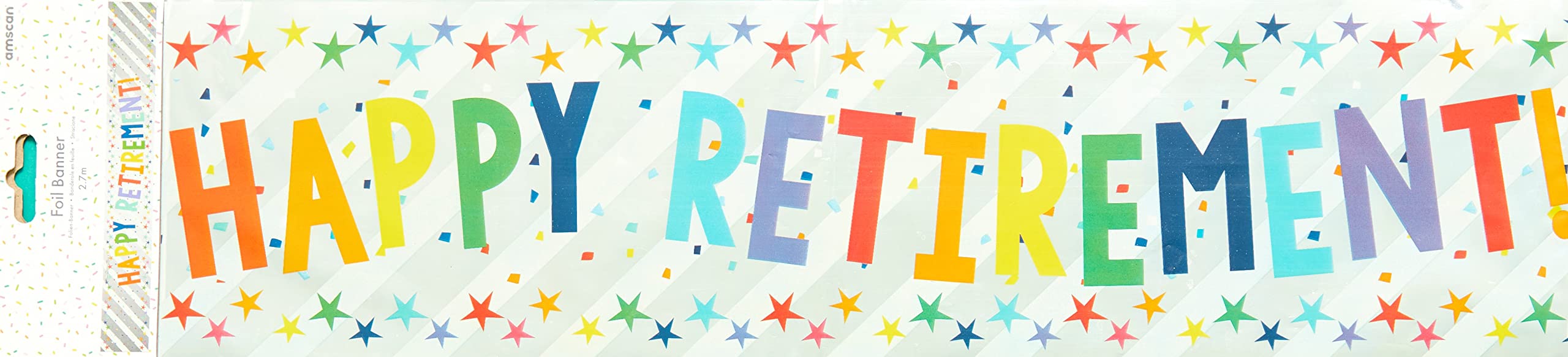 amscan Happy Retirement Banner - Metallic Silver Foil | 2.7m Length | Rainbow Message