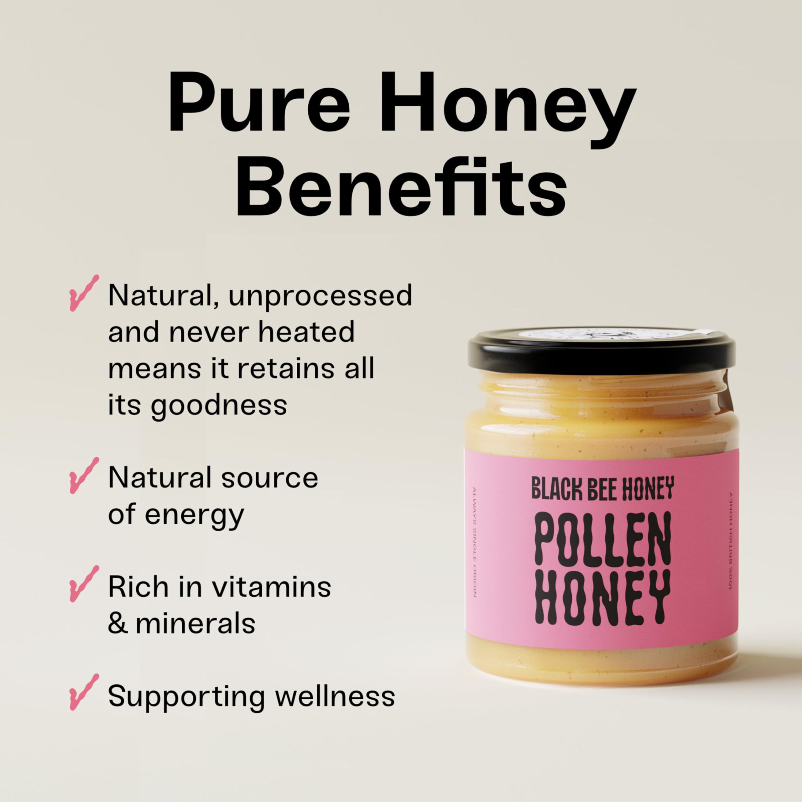 Black Bee Honey - Pure British Spring Honey with Bee Pollen Granules 2