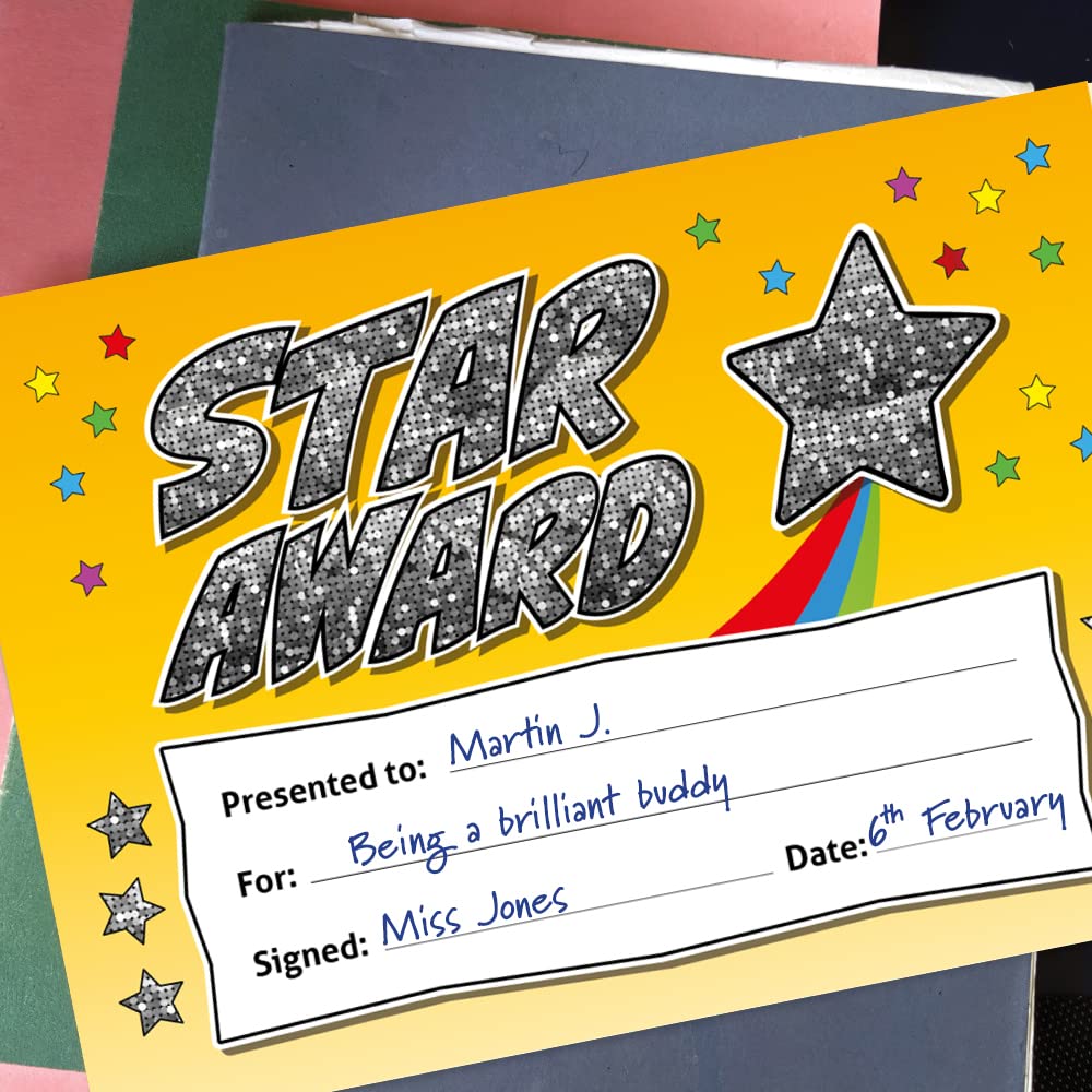 SuperStickers Star Award Certificates - Sparkly Holographic Rewards | 20 Pack | A5 Size 5