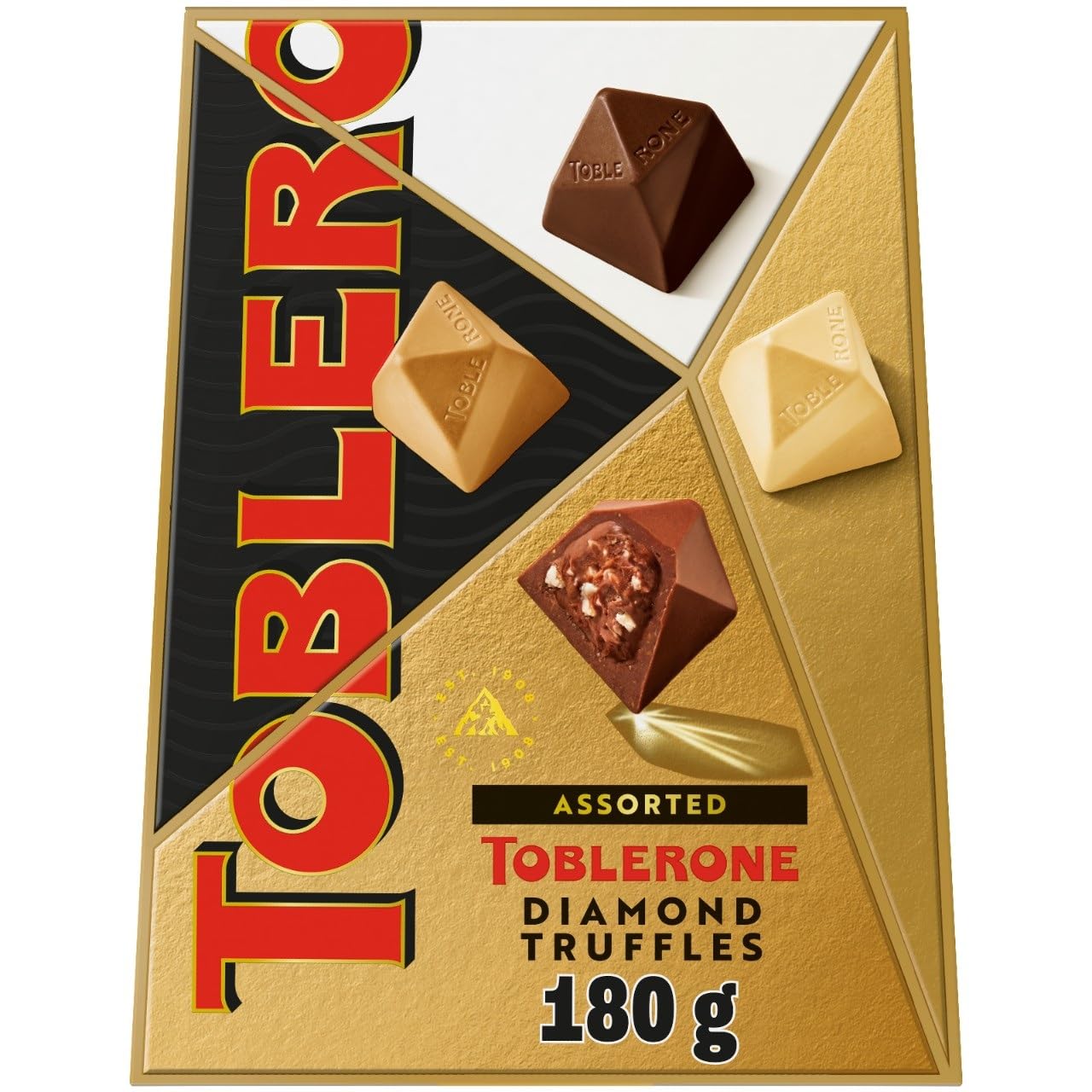Toblerone Assorted Diamond Chocolate Truffles - Milk, Dark & Golden Caramel Praline, 180g 1