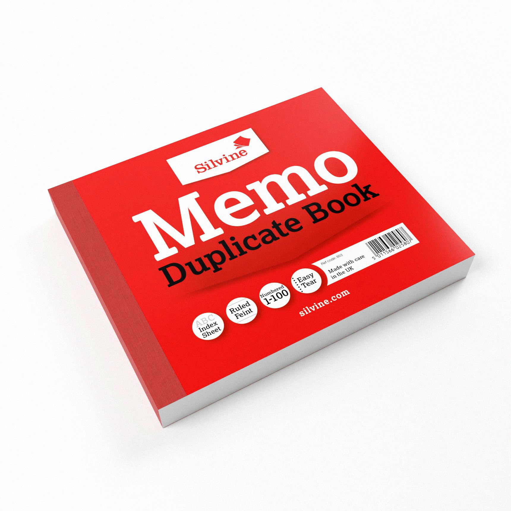 Silvine Duplicate Memo Book - 4x5 Inch | Numbered 1-100 | Perforated Pages | Red Cover
