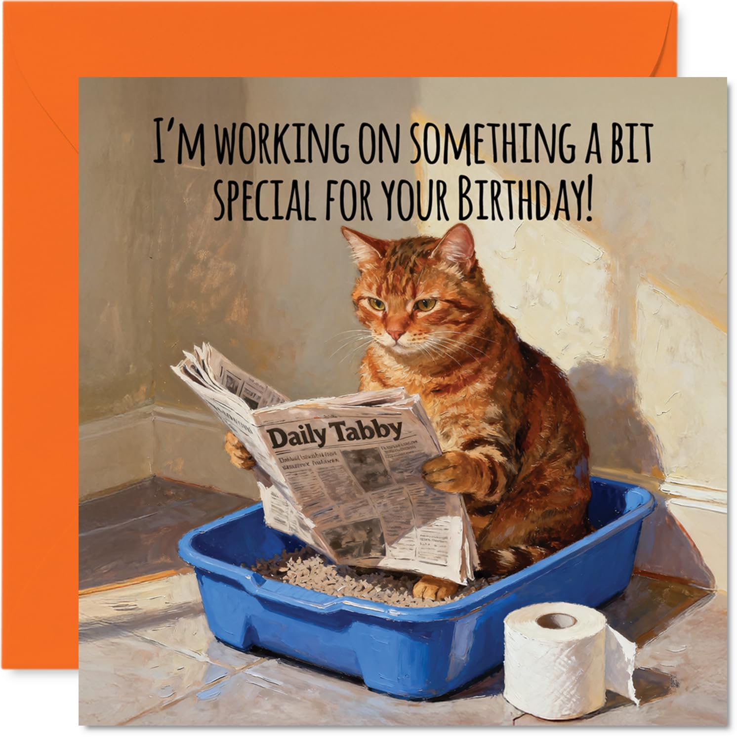 Stuff4 Funny Cat Litter Tray Humour Birthday Card for Men & Women | Blank Inside | 145mm x 145mm 1